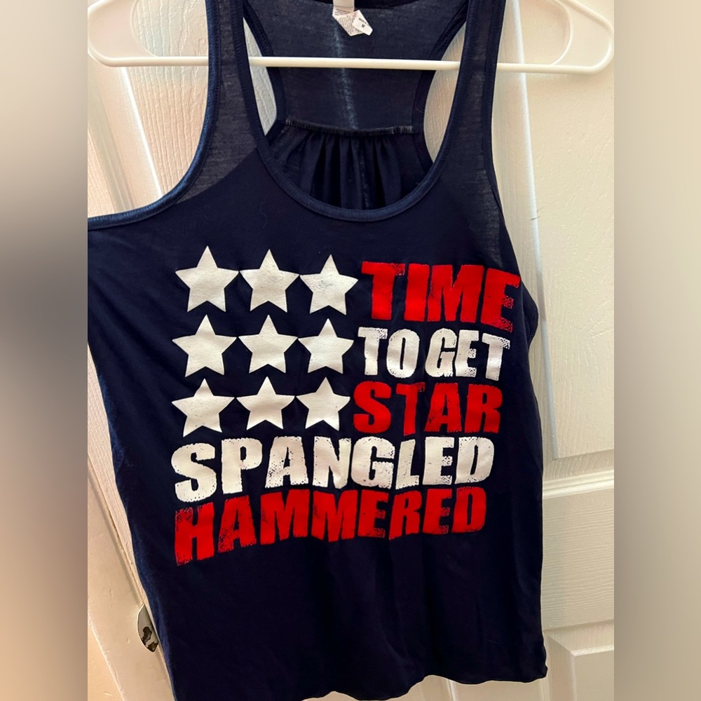 Navy w/ Red & White ‘ Time To Get Star Spangled Hammered ‘ Racerback Tank Top